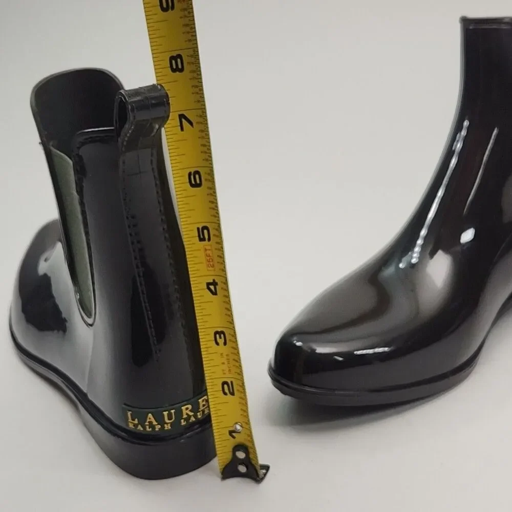 Ralph Lauren Rubber Boot Tally-Bo-Rai Rain Ankle Women Sz 11 Brown Green Shoe